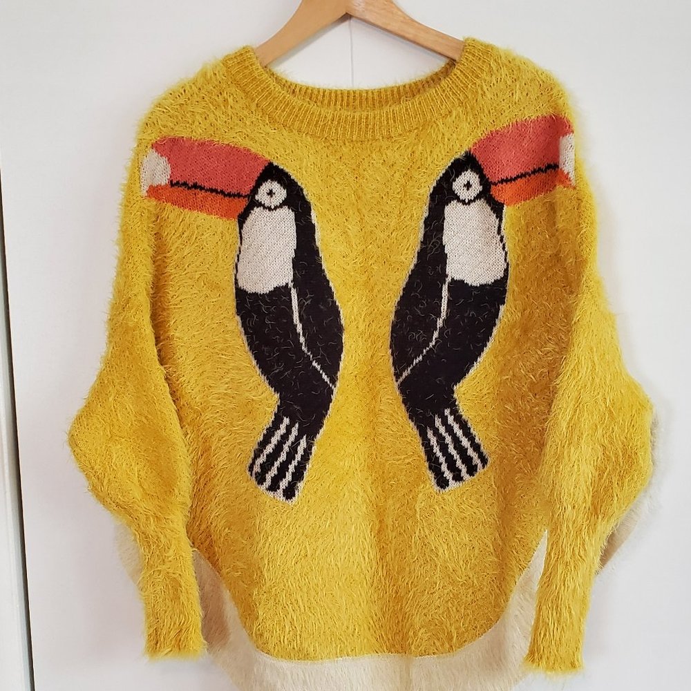 FARM RIO yellow toucans mohair sweater in size XS